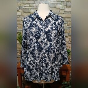New ALFRED DUNNER Large Navy White Button Down Shirt Anchors‎ Away